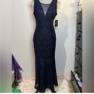 Alexa B Nites navy, sequin, fit to flare, formal, prom, wedding, maxi dress.